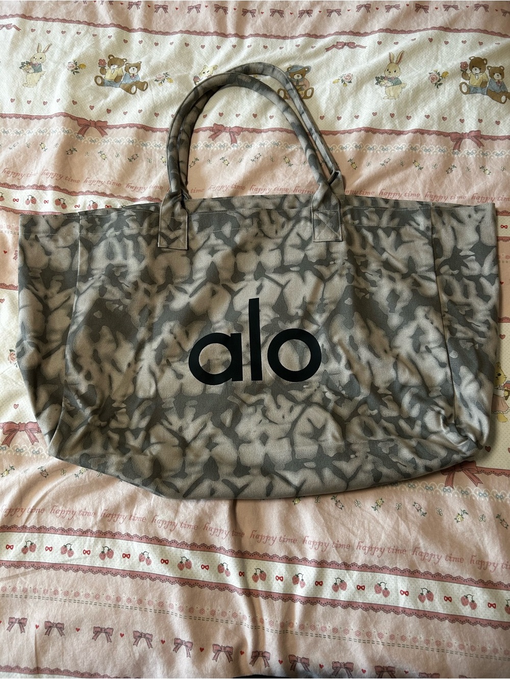 ALO Yoga Gray Tie-Dye Canvas Tote with Black Logo